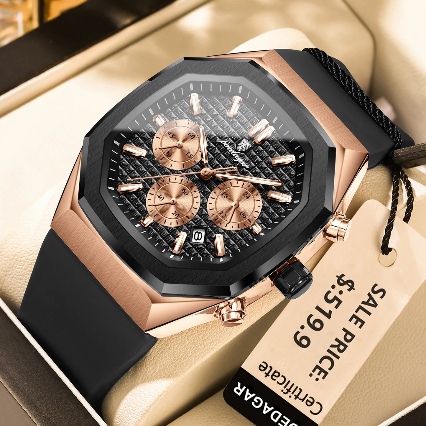 Montre Chronographe Acier — Design Octogonal Premium